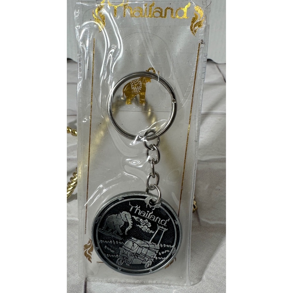 Thailand Elephant Tuk Tuk Keychain Souvenir Travel Gift Pewter